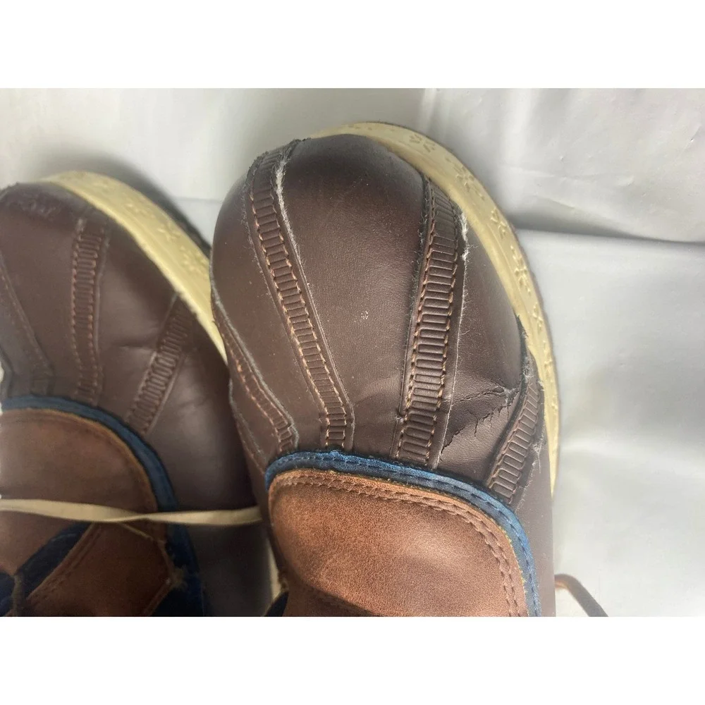 Women's‎ Brown Quilted Denim Snow Boots Size 8 Faux Fur Lined Lace Up Buckle